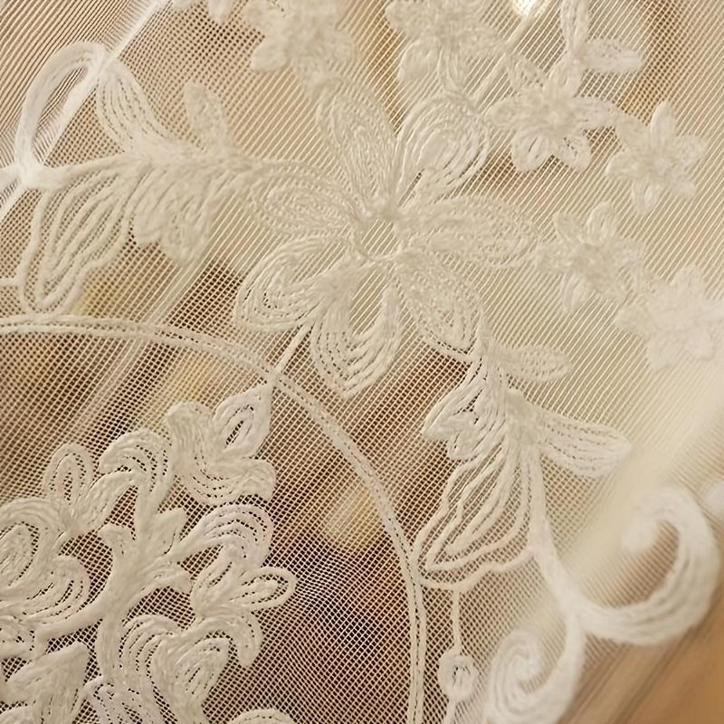 TEMU Cortina Vintage Bordada con Encaje - Diseño con Bolsillo para Barra, Lavable a Máquina, Perfecta para Decoración de Salón y Dormitorio
