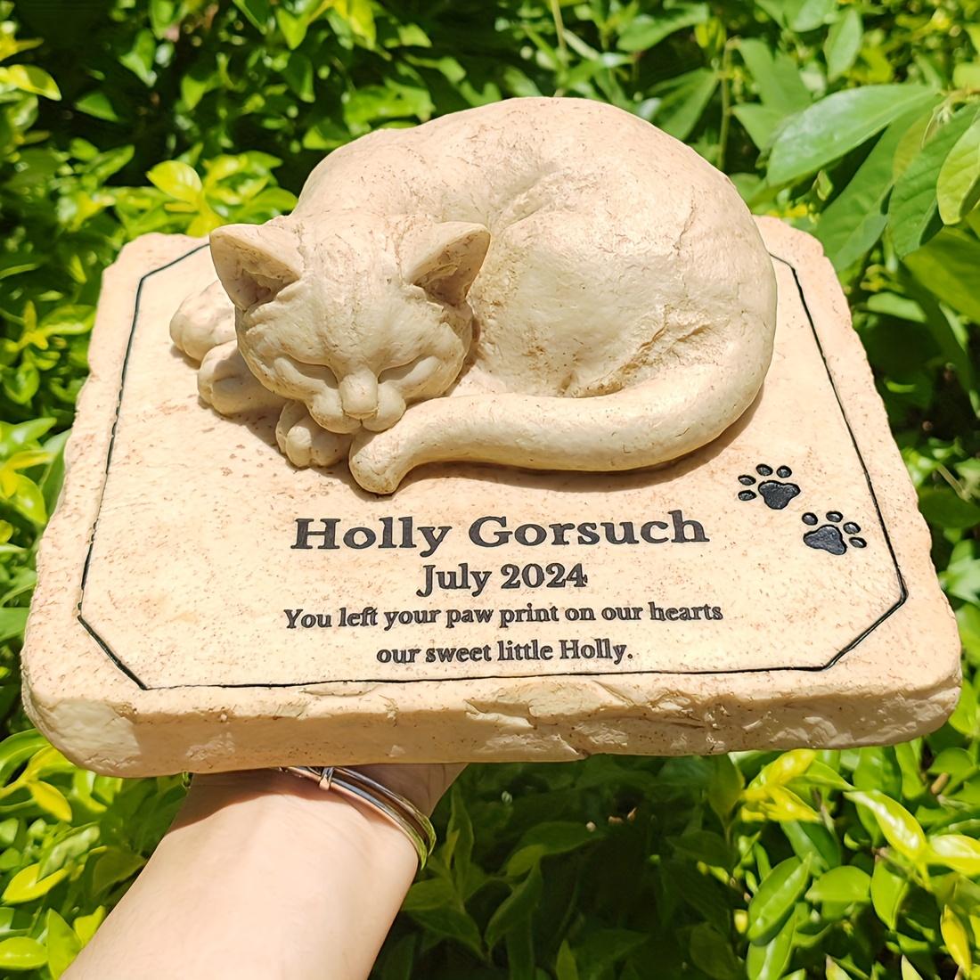 TEMU Personalized Cat Memorial Stone – Weatherproof Pet Grave Marker With Engraved Name & Date, Sympathy Gift For Cat Lovers, Resin & Slate Design For Garden Or Indoor Display