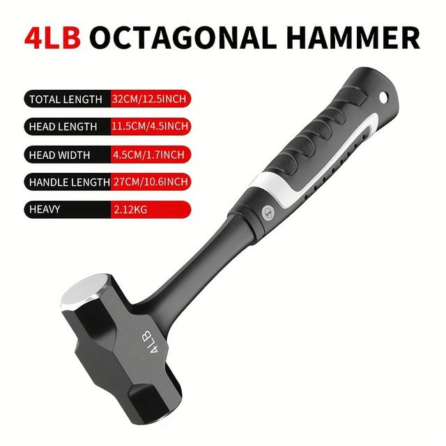 TEMU 1pc Non-slip Shock-proof Hammer, 2/3/4 Lb High Carbon Steel Tack Hammer For Home Use, Time-saving Labor-saving Tool, Durable And Durable, Ideal For