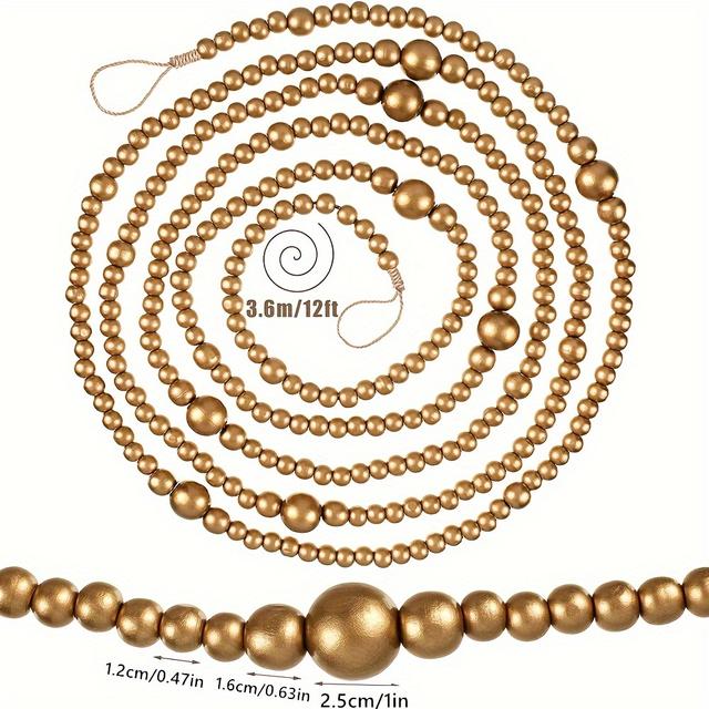 TEMU 12ft Weihnachts-Holzperlen-Girlande - Hängende Ornamente im Landhausstil für Weihnachtsdekorationen, rustikaler Holzperlenkranz, kein erforderlich, federfreies Weihnachtsbaumzubehör