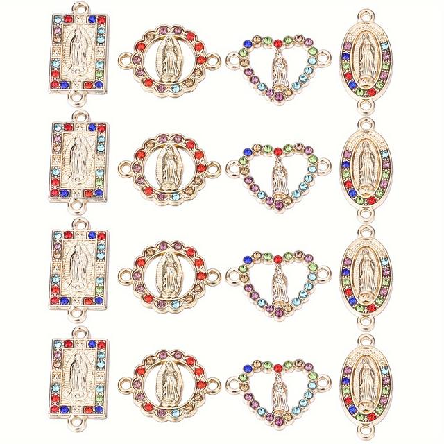 TEMU 16 Conectores de Eslabones con Puntos Dorados y Estrás, Dos Anillos, Religiosa, DIY para Hacer Pulseras, Collares, Aretes y Joyería Mexicana