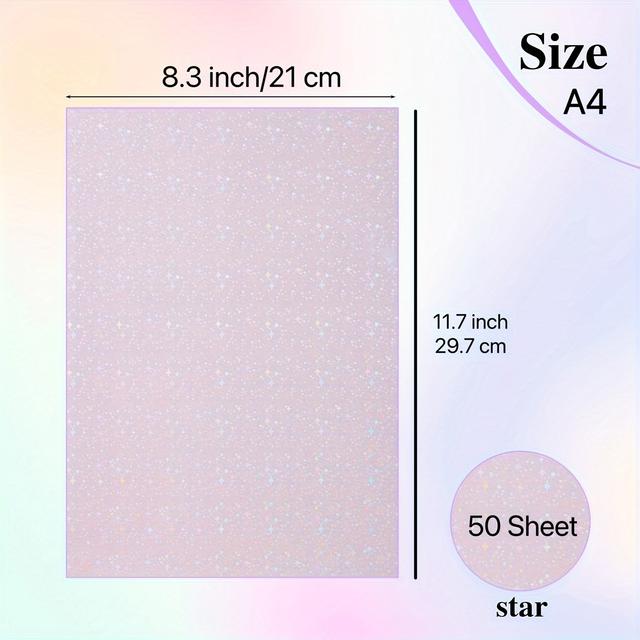 TEMU 50 Sheets A4 Holographic Laminating Film Roll - Pvc Glossy Overlay Sheets With Holographic For Stickers, Posters, Certificates, Photos - Easy , No Heat/equipment (compatible With Laser Printers)