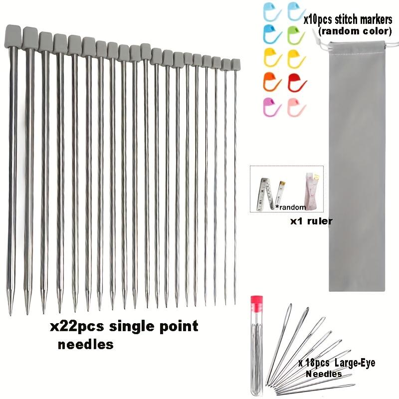 TEMU 22pcs Single-pointed Stainless Steel Knitting Needles Set With Locking Makers, Large-eye Needles, And Measure Tape- Yarn Knitting Needle Set Beginners, Crochet .0-8.0mm Crafts Knitting Needlework