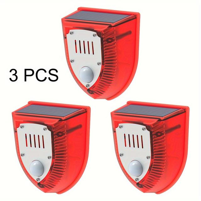 TEMU Luces de alarma con sensor de movimiento para exteriores con sonido de 129Db, ruido de ladridos y luz estroboscópica para seguridad en granjas, graneros y patios de