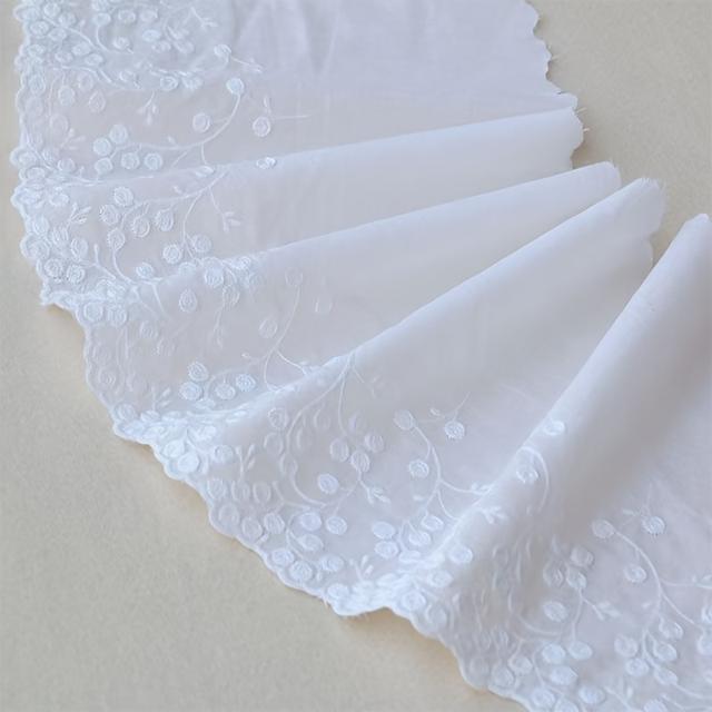 TEMU Embroidered Lace Trim 1 Yard, 8.27" Wide, White Floral Pattern, Diy Decorative Fabric Edging For Clothing, Dress, Sleeve, Neckline Enhancement