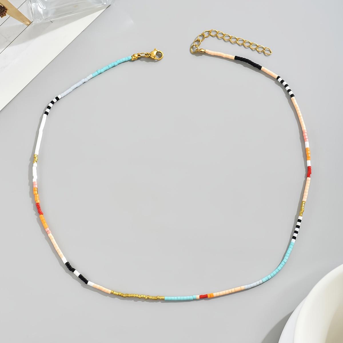 TEMU 1 szt. Naszyjnik Choker, Delikatny Mini Naszyjnik z Ręcznie Nawleczonymi Koralikami, Damski Dodatek na Codzień, Wakacje i Imprezy ze Stalowym Zapięciem w Kolorze Złotym