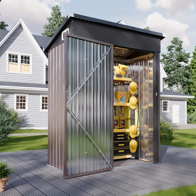 TEMU Oneinmil 5'x3' Metal Outdoor Storage Shed ( Exterieur) - Lockable Tool/garden Shed Kit | Waterproof Floor For Garbage Bin, Bike & Lawn Care Storage | Backyard, Patio, Deck (brun)