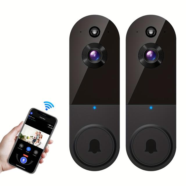 TEMU 2pcs Video Doorbell Camera Wireless, Fhd Real-, Artificial Intelligence Human Detection, Audio, Night Vision, Cloud Storage, Battery Powered, Indoor And Outdoor Monitoring