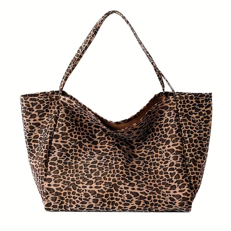 TEMU Korean Version Of Ins Wind Lazy Wind Leopard Print Shoulder Tote Bag New Commuter Student Cloth Bag
