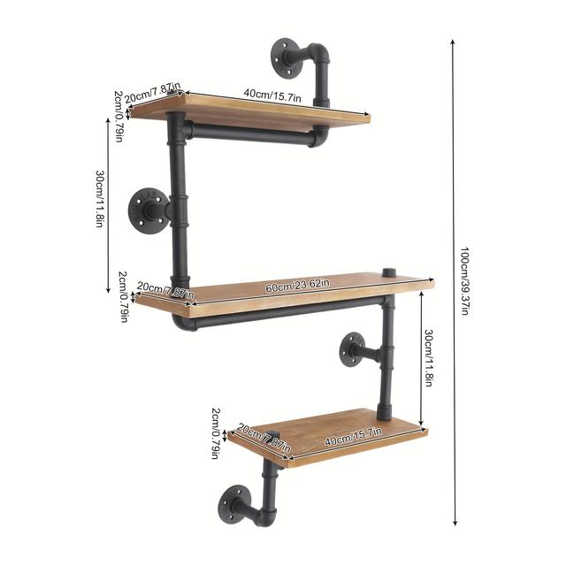 TEMU 3-stufige Wandregal - Schwerlast-Modernes Aufbewahrungsregal für Wohnzimmer, Schlafzimmer, Küche - Platzsparende Regaleinheit mit Wandregalen, Montage (Holz &), Schwebende Regale
