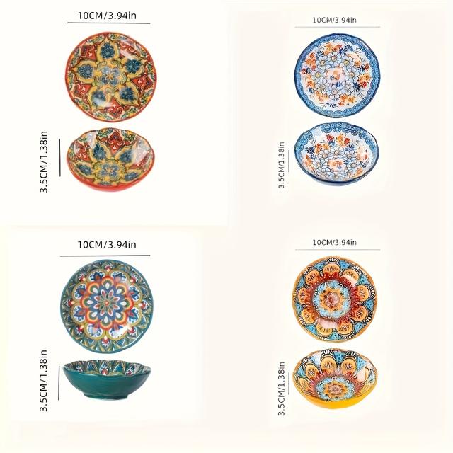 TEMU 4pcs Bohemian Ceramic Small Bowls For Rice For Home Condiment Tray Sauce Tray Bbq Hot Pot Sauce Tray Snack Tray Vinegar Tray Commercial 4.5 Inch