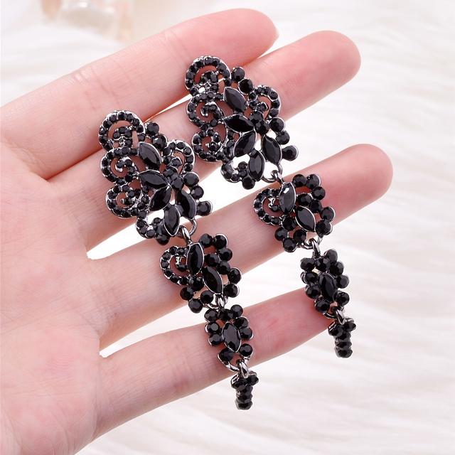 TEMU Стильні довгі чорні геометричні сережки з китицями зі стразами, для жінок