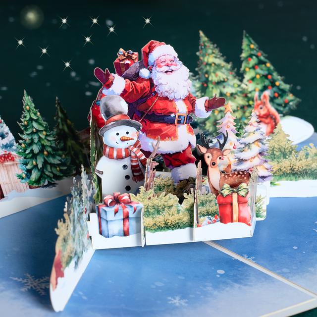 TEMU Festive Pop-up Christmas Card: White Santa Claus Greeting Card With Snowman And Woodland Creatures - Christmas, New Year, Mother's Day, Thanksgiving, Or Any Occasion