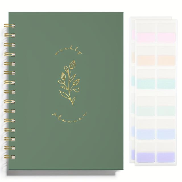 TEMU Undated Weekly And Monthly Planner Spiral Bound- Weekly Goals Notebook, Daily Planner, To Do List, Habit , Hardcover, Aesthetic, Stylish School Or Office Supplies (8 X 6 Inch, Green)