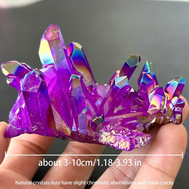 TEMU 1pc Vibrant Rainbow Aura Quartz Cluster - Jewelry Pattern - Titanium Coated, Decorative Amethyst, Decor, Collectible Gemstone, Handcrafted, Natural Crystal