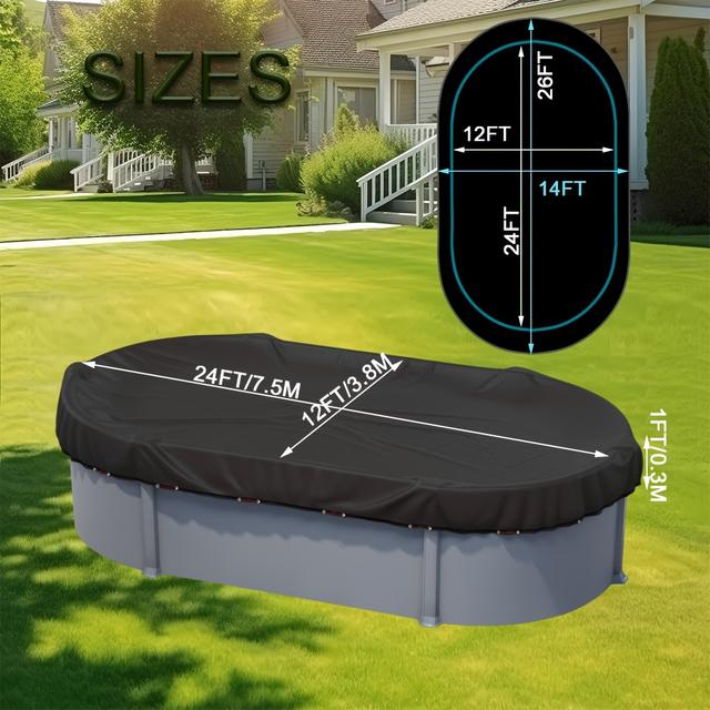 TEMU Strapazierfähige ovale Poolabdeckung für oberirdische Pools - Dick, robuster Gartenbecken-Schutz, Schwarz
