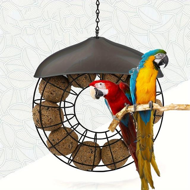 TEMU Metal Hanging Bird Feeder For Outdoor Use - Circular Washable Windproof Feeder, Suitable For Fat Balls, Design, Electricity And Battery-free