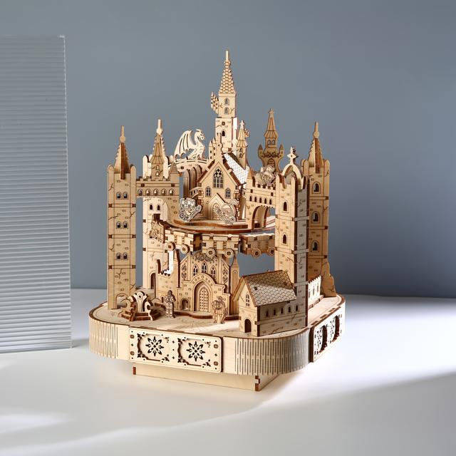 TEMU DIY 3D Houten Puzzel - Draaiend Magisch Kasteel met Muziekdoosje - voor Puzzel- en Modelenthousiastelingen vanaf 14 jaar - Betoverende Knutselpakket & Decoratief Cadeau
