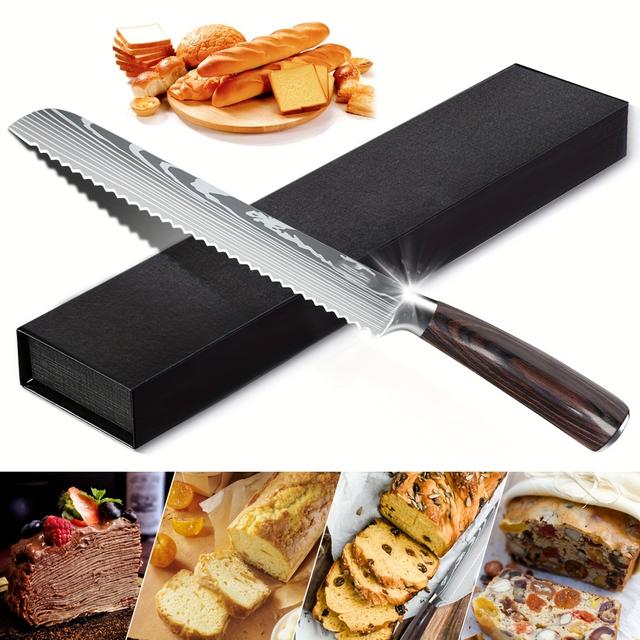 TEMU 1pcs 8 Inch Bread Knife, Serrated Bread Knives Kitchen Knife With Gift Box, High Carbon Stainless Steel, , Cake Slicer Cutter With Pakkawood Handle