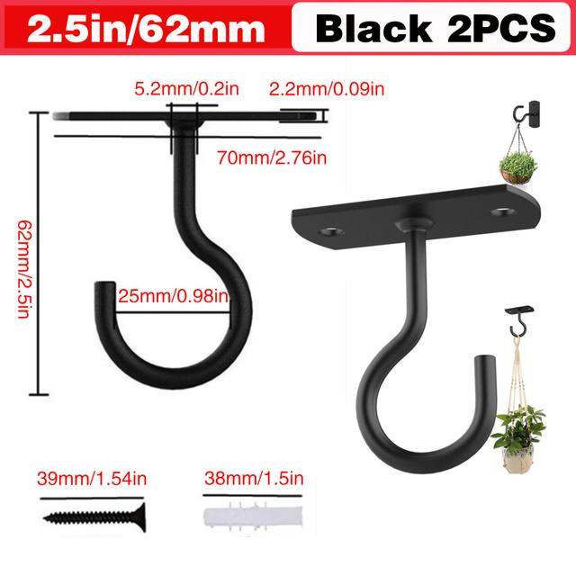 TEMU 2 Stück Schwarze Deckenhaken für Pflanzen, Vogelhäuschen & Deko - Einfach zu Installierende Wandhalterungen für Lichter, Laternen & Windspiele
