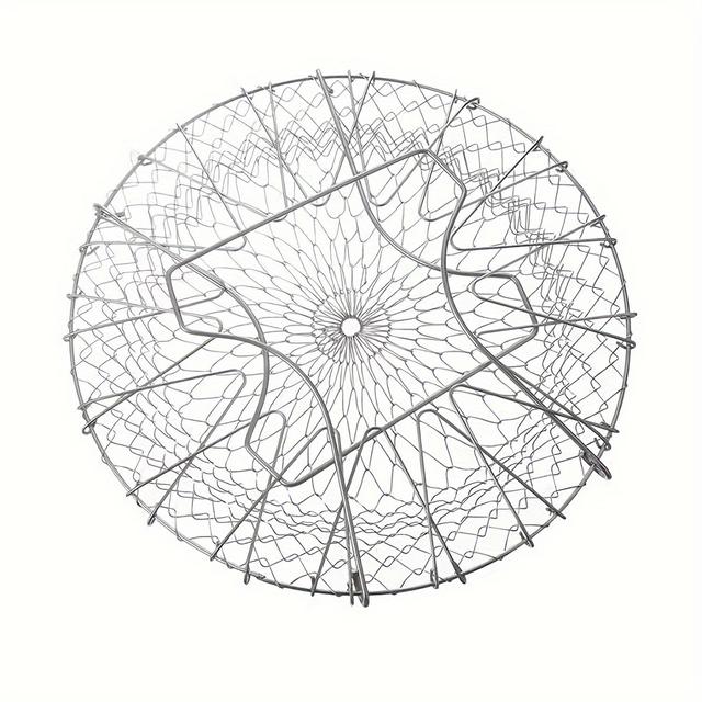 TEMU 1pc Stainless Steel Deep Fryer Mesh, Foldable Kitchen Colander Basket For Frying, Draining And Straining, Food Contact Safe, Filter Mesh, Frying Basket|stainless Steel Basket|durable Kitchenware