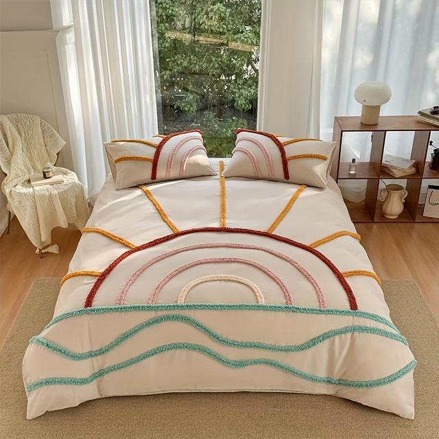 TEMU Un juego de ropa de cama de felpa con un de diseño, sin relleno interior. Un juego de nórdica en un , con colores y románticos para una y cómoda.