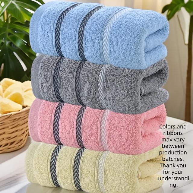 TEMU 4pcs - Cotton Towels - Upgraded Thick, Super Absorbent, Lightweight In Beige, Gray, Pink, And Blue, Essential For Home Bathrooms, Featuring Reinforced Edge , In Pink And Blue Tones | Towel Series