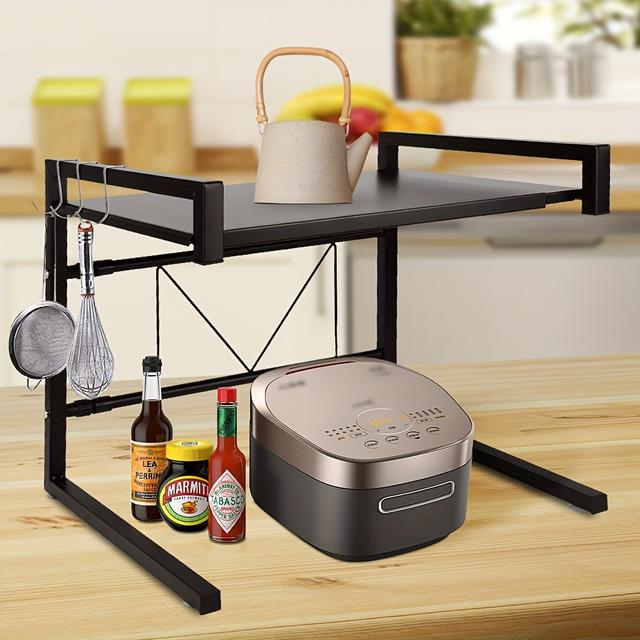 TEMU Microwave Shelf, Microwave Rack With Hooks, Expandable Kitchen Kitchen Counter Shelf 40-65x36x42cm