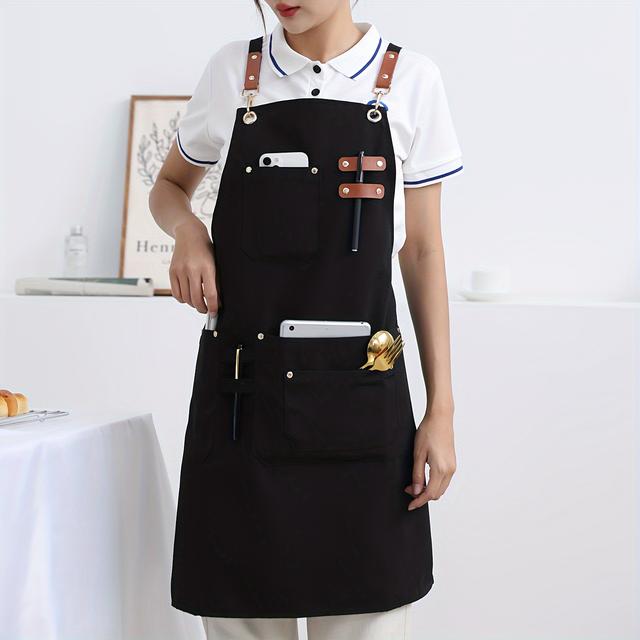 TEMU 1pc Canvas Apron, High-end Design, Soft And Breathable, 4 Pockets, Used In Restaurants, Kitchens And Other Occasions, Modern Apron
