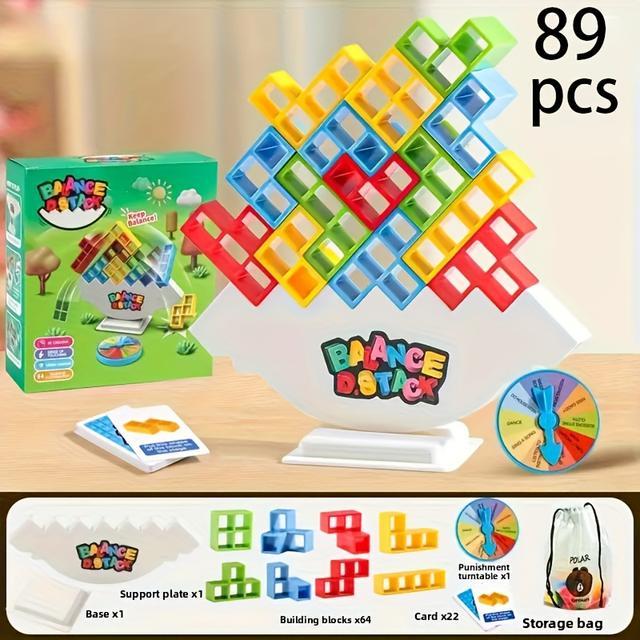 TEMU 41/89pcs Of Balance Tower Stacking Fun Desktop Toy, A Balancing Block Game, Entertainment Party Gift Game, Balance Stacking Toy For Gatherings And Travel Games, Christmas Gift.