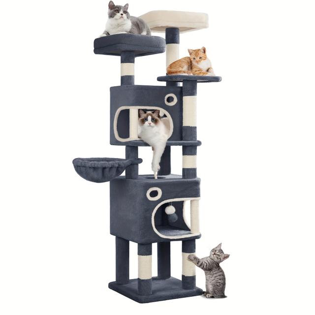 TEMU Arbre à chat Hzuaneri, 159 cm, avec 8 griffoirs, 3 plateformes, 2 grottes, panier, boules en peluche, corde en sisal, convient aux chats de toutes tailles,