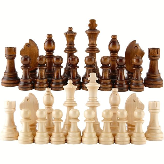 TEMU Sada 32 dřevěných šachových figurek pro turnajové hry, s designem s výškou krále 3,05 palce, ideální pro nahrazení ztracených figurek ve vaší šachové hře