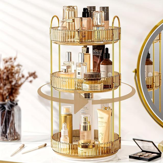 TEMU Spinning Makeup Organizer For Vanity 3 Tier 360 Rotating Lazy Susan Organizer Skincare Organizer For Bathroom Countertop