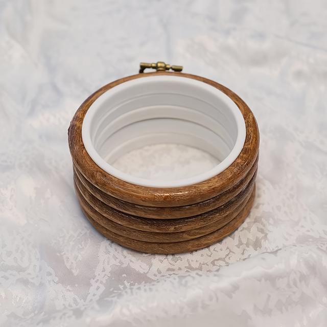 TEMU 5pcs Mini Hand-sewn Wooden Hoops - 3.15-inch With Brown Wood Grain Face Suitable For -, Embroidery, Dollhouse & Miniature Crafts
