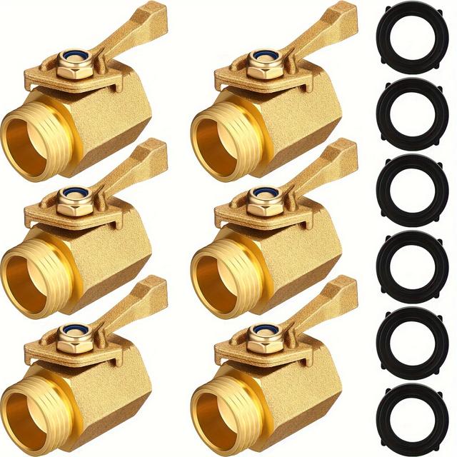 TEMU 6 Pack Heavy Duty Brass Garden Hose Shut Off Valve 3/4 Inch Garden Hose Connector With Hose Washers Solid Brass Water Hose Shut Off Valve