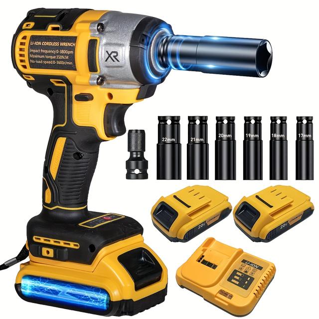 TEMU Impact Wrench 350n.m With - 3 Led & Anti-slip Grip - 21v Lithium Battery For 8h Work - All Metal/ Modes (home Renovation To ), Fathers Days Gift For Men, Tools, Fastening, Construction Work