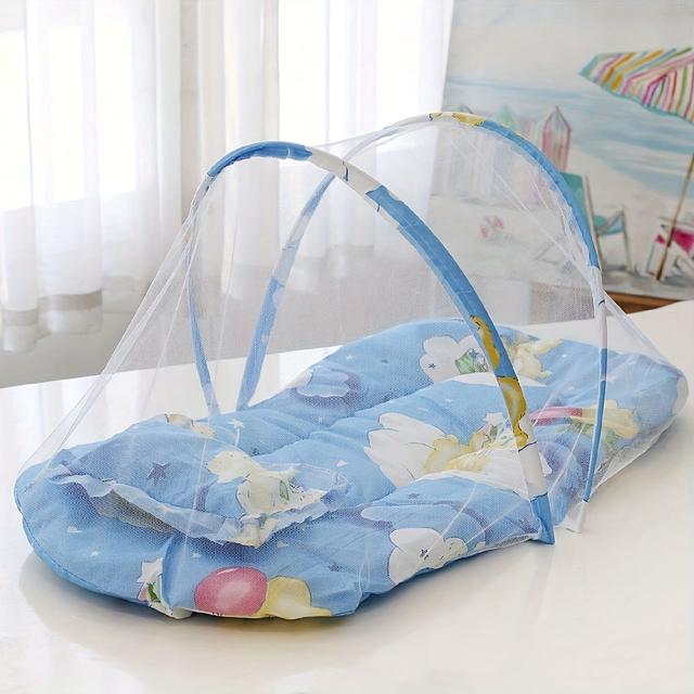 TEMU Kids Net Tent With Fall Protection - Alloy Frame Portable Sleeping Canopy - Foldable Pop-up Anti- Net 3 To 6 - Polyester Mesh With Safety Features
