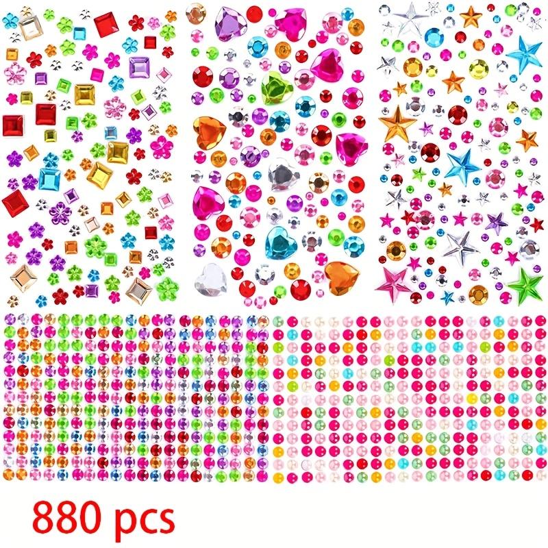 TEMU 880pcs Self-adhesive Rhinestone & Gem Bead Stickers Suitable For Girls, Round Acrylic Diy Craft With Sparkling Suitable For Scrapbooking, Jewelry Making, Decorations, Clothing Decoration, Hair
