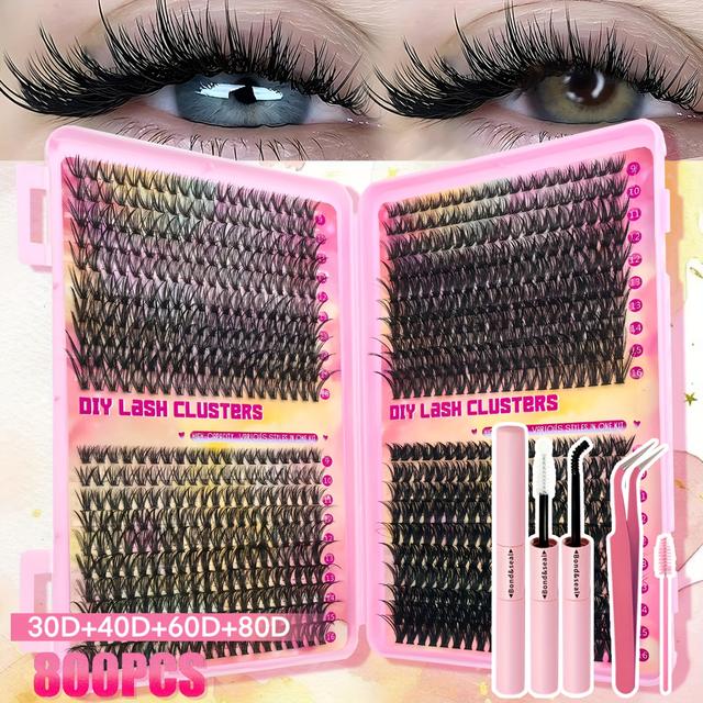 TEMU Flase Eyelash Kit (glue + Tweezers + Brush) 30405060d Waterproof Eyelash Extension Kit D Tufted Eyelash Extension Kit Single Lash Kit