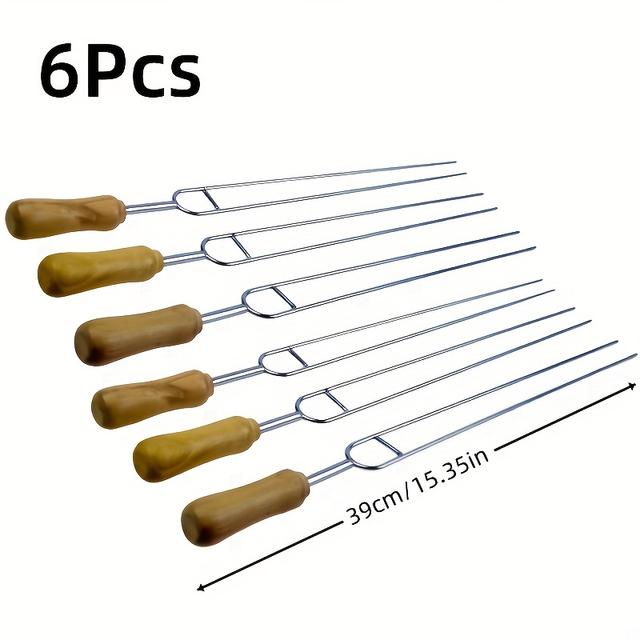 TEMU Set Of 6 Outdoor Stainless Steel Skewers For Barbecuing, Including Needles For Chicken Wings, Lamb Legs, And Other Grilling Accessories.