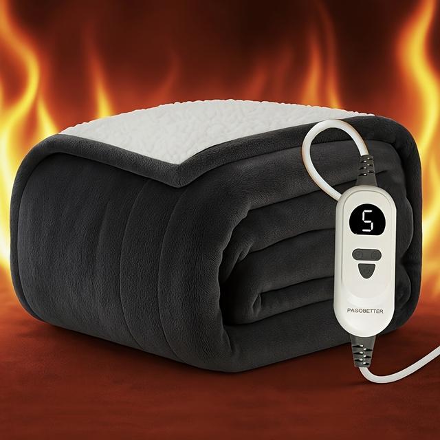 TEMU Electric Throw With 400g Thick Shearling, Double-sided Design, Wearable & Multipurpose, Machine Washable, Extra Warm & Soft For Bed, Couch & Outdoor Use