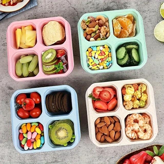 TEMU 1pc Colorful Bento Boxes For Adults - Leakproof & Reusable Lunch Containers With Polka , Food-safe Plastic, 4-compartment For Office, Travel, School - Hand Washable