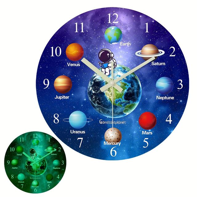 TEMU Constantplanet 12" -the-dark Astronaut Celestial Wall Clock - Silent Non-ticking Battery Operated (aa Not Included) With Solar System & Planets Room, Bedroom, Classroom Decor - Unique Gift For