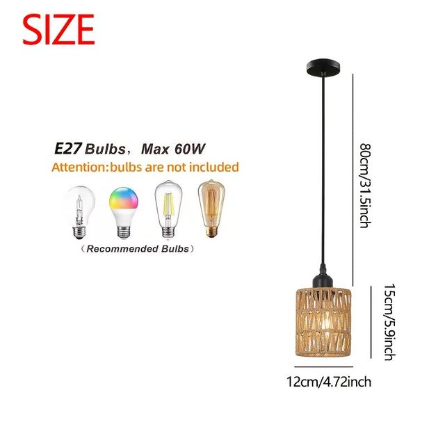 TEMU 1 Pieza de lámpara colgante rústica vintage tejida, base E27 para bombilla, ideal para comedor, cocina o mesita en el dormitorio; iluminación para Halloween y Navidad (sin incluir la )