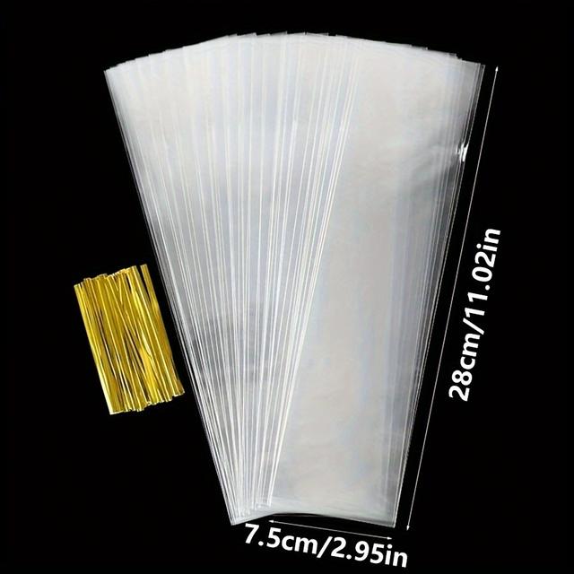 TEMU 50pcs Per Pack, Transparent Long Candy Gift Bags, Biscuit Lollipop Plastic Bags, Wedding Birthday Decoration Supplies