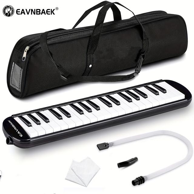 TEMU Eavanbaek 37-Tasten Melodica - Tragbares Luftklavier mit Weichem Langrohr, Kurzem Mundstück & Tragetasche - Erhältlich in Schwarz/Blau/Rosa