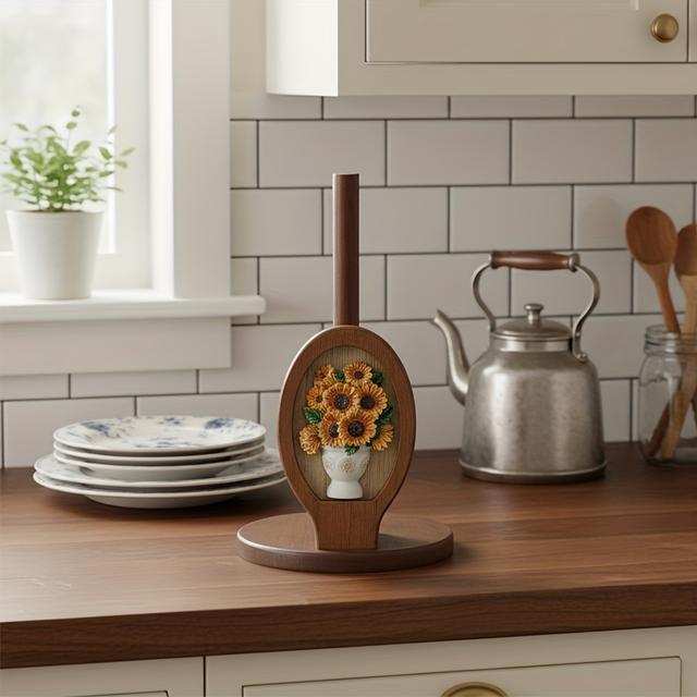 TEMU Papierhandtuchhalter mit Sonnenblumen-Blumen Dekor, Harz Handwerk Display für Küche Café Western Restaurant Konditorei