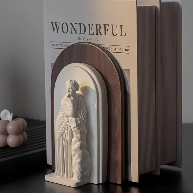 TEMU Eén stuk massief houten sculptuur boekensteun, een creatief high-end kunstwerk, perfect voor thuis desktop decoratie, geschikt voor woonkamer, slaapkamer, kantoor, en als een vakantiecadeau