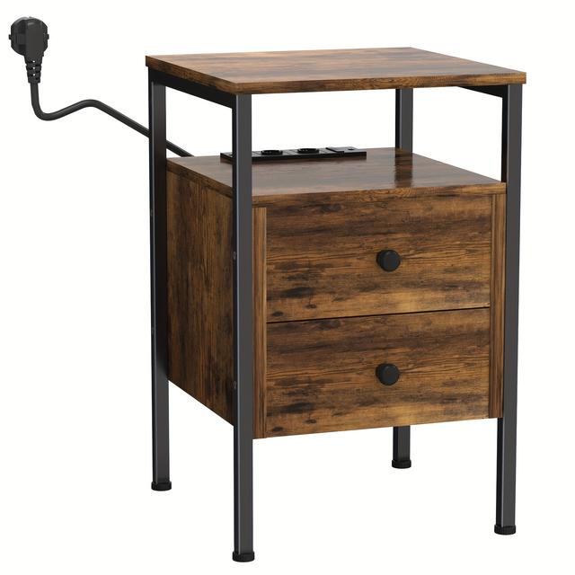 TEMU Zijtafel, Sofatafel met 2 Lades, Nachtkastje voor Kleine Kamers, Stabiel en Stevig, voor Woonkamer, Slaapkamer, Donkerbruin, 40x40x61cm