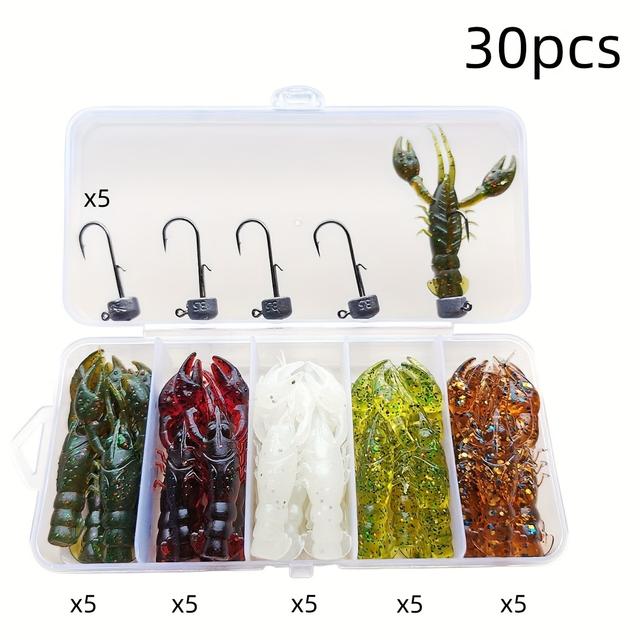 TEMU 30 pièces Leurres Souples Réalistes Crevettes, 1,9 Pouces, avec Hameçons Ned Rig, Swimbait à pour la Péche du Bar et de La Truite en Hiver